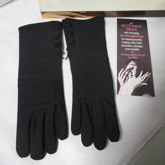 Vintage New NOS Womens Black Fabric Isotoner Gloves by Aris Stretch One-… - Picture 2 of 6